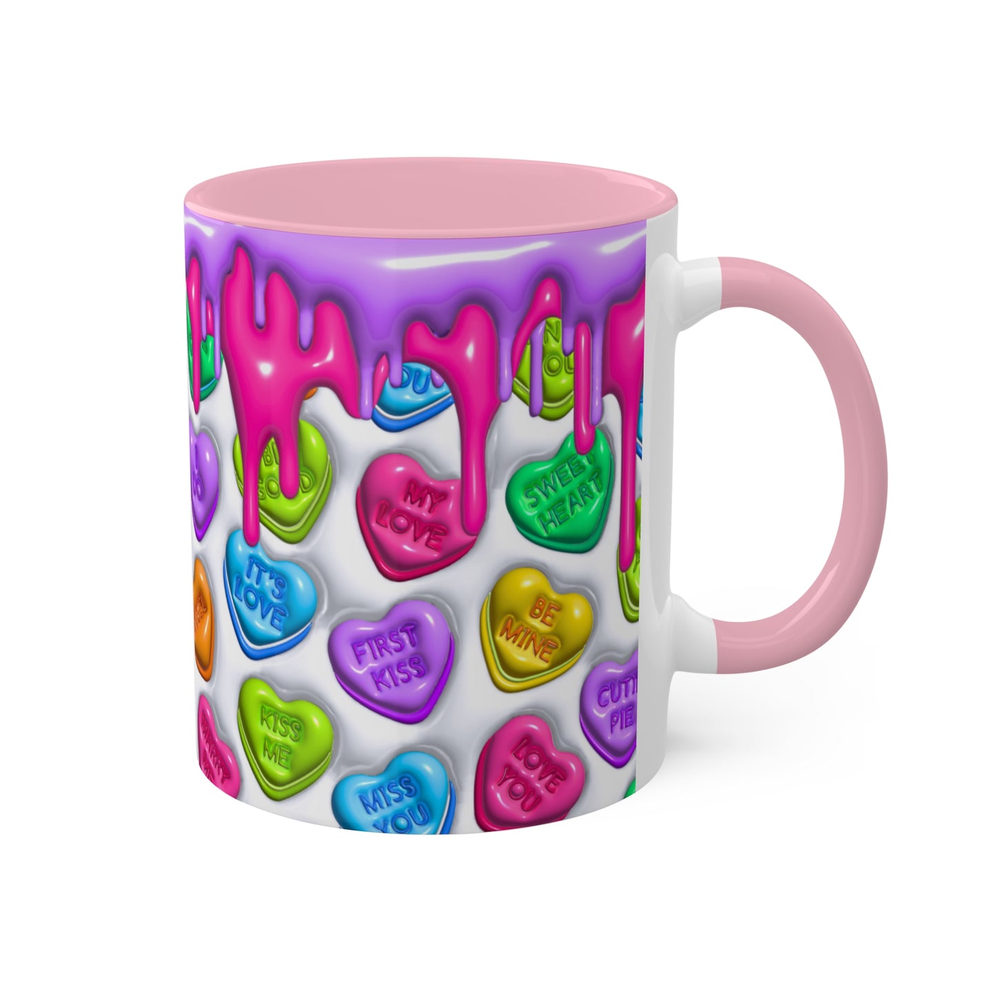 3D Valentine heart mug, Funny Valentine Heart Candy, Inflated 3D Mug wrap, heart candy mug, conversation heart mug, Colorful Mugs, 11oz