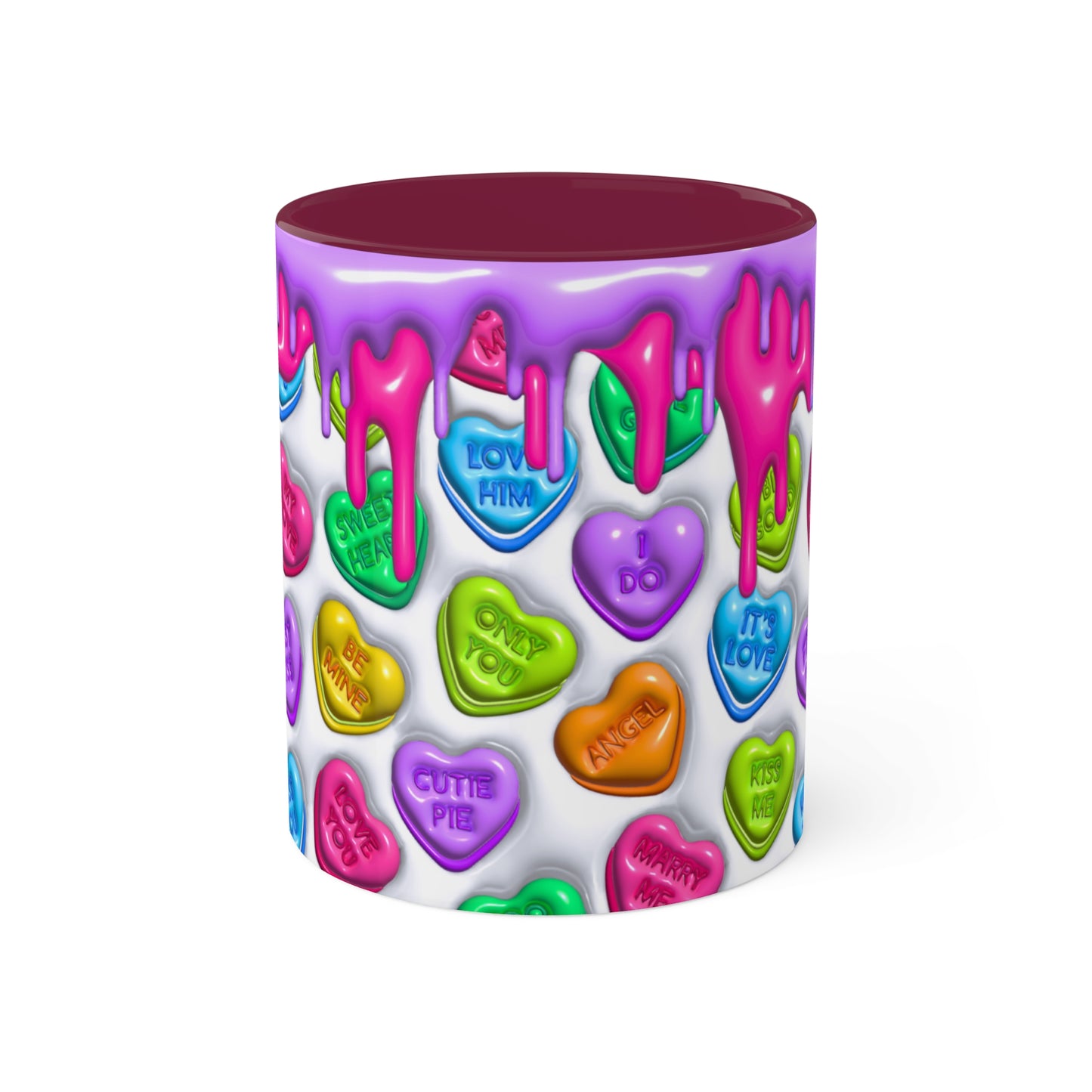 3D Valentine heart mug, Funny Valentine Heart Candy, Inflated 3D Mug wrap, heart candy mug, conversation heart mug, Colorful Mugs, 11oz