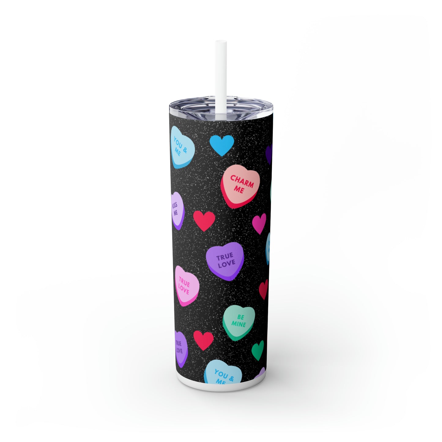 Valentine Candy Hearts Skinny Tumbler, Valentines gift, valentines tumbler, skinny tumbler, love tumbler, candy hearts, with Straw, 20oz