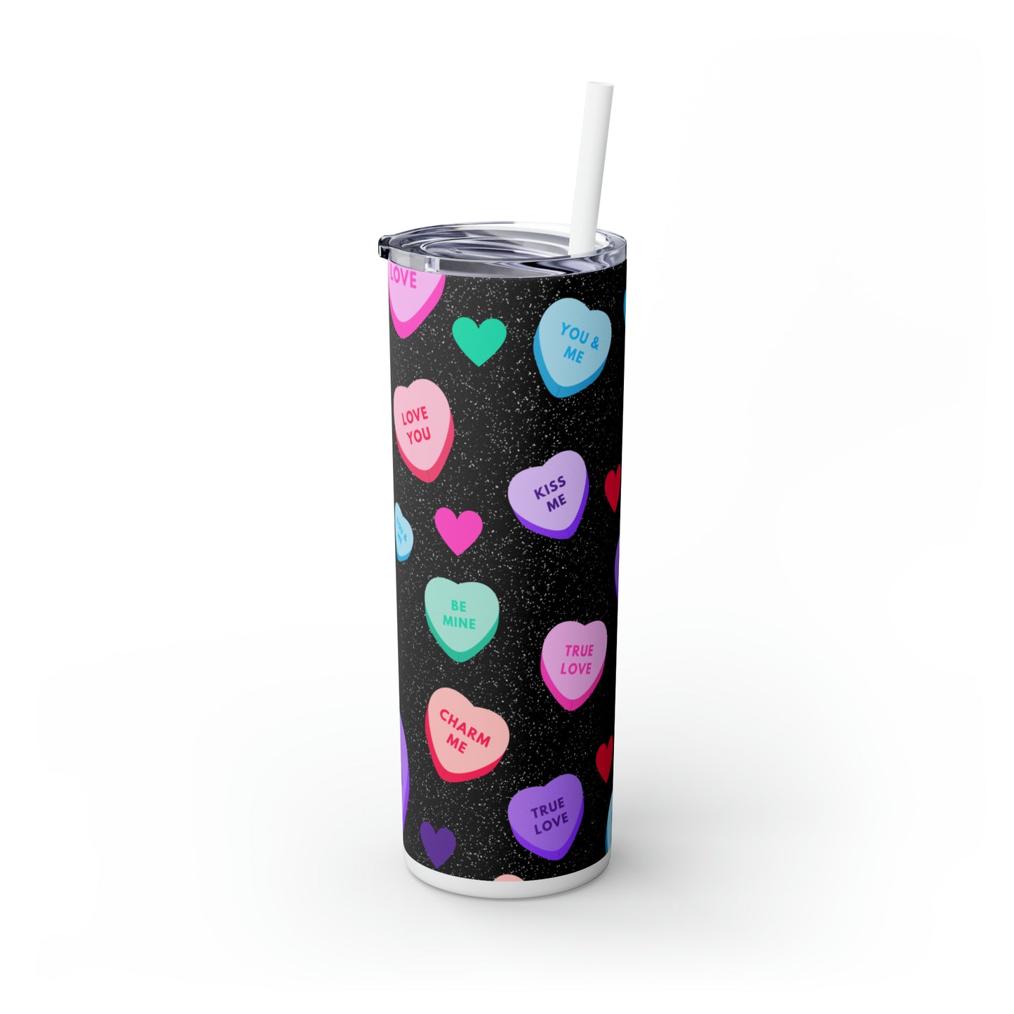 Valentine Candy Hearts Skinny Tumbler, Valentines gift, valentines tumbler, skinny tumbler, love tumbler, candy hearts, with Straw, 20oz