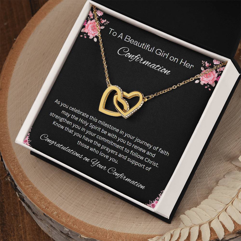 Interlocking Hearts Confirmation Necklace, Christian Gift, Gift from Godparent, Gift from Parent, Gift Necklace, Baptism Gift, First Communion, Faith, Christening, Confirmation, Confirmation Gift for Girls Catholic, Holy Confirmation for Girls