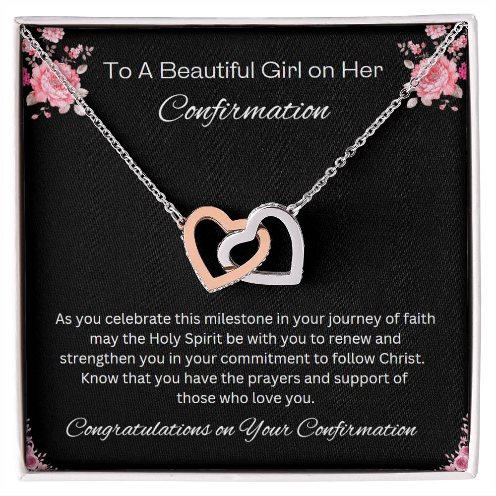 Interlocking Hearts Confirmation Necklace, Christian Gift, Gift from Godparent, Gift from Parent, Gift Necklace, Baptism Gift, First Communion, Faith, Christening, Confirmation, Confirmation Gift for Girls Catholic, Holy Confirmation for Girls