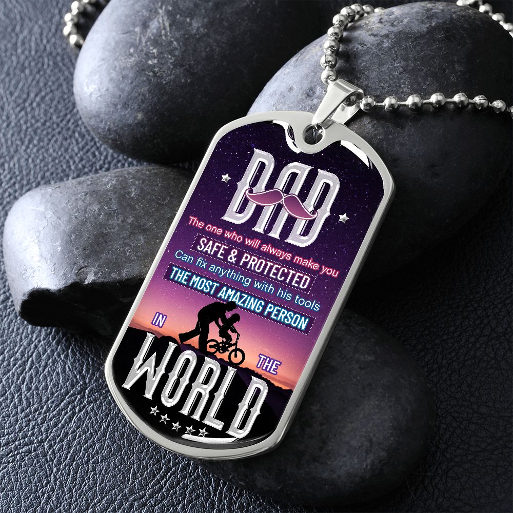 Dad The One Who Will Always Make You Safe and Protected Dog Tag, Dad Gift, Men's Gift, Gift for Him, Gift From Son, Gift from Daughter, Dog Tag for Dad, Father’s Day Gift