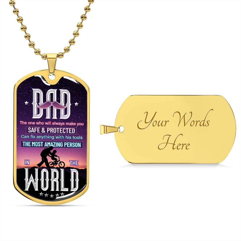 Dad The One Who Will Always Make You Safe and Protected Dog Tag, Dad Gift, Men's Gift, Gift for Him, Gift From Son, Gift from Daughter, Dog Tag for Dad, Father’s Day Gift