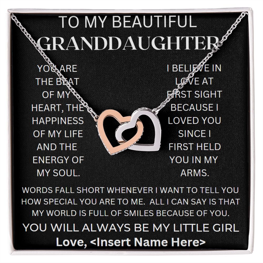 To My Beautiful Granddaughter.  Interlocking Hearts Necklace, Birthday gift, Xmas gift, Just Because gift