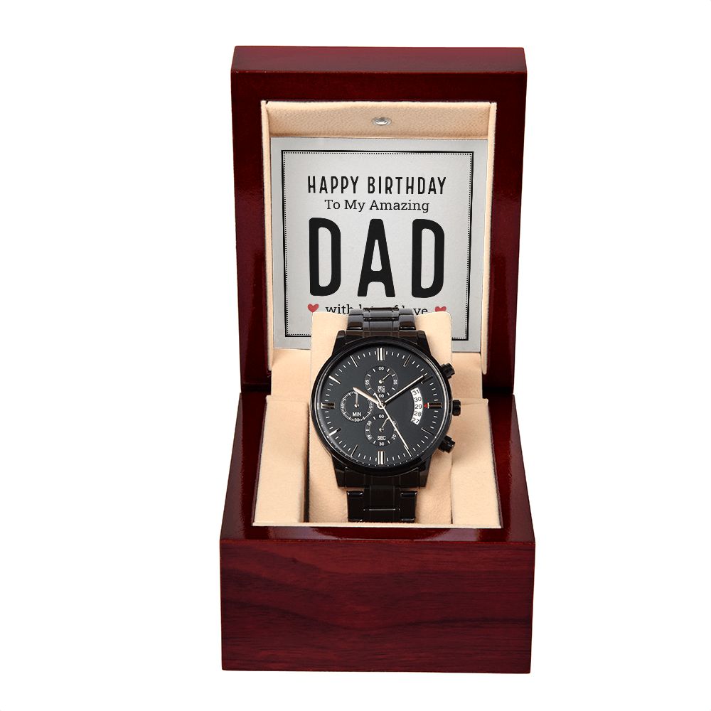 Black Chronograph Watch + MC (No Engraving), Dad Gift, Men's Gift, Gift for Him, Gift From Son, Gift from Daughter, Watch for Dad, Dad Birthday Gift,