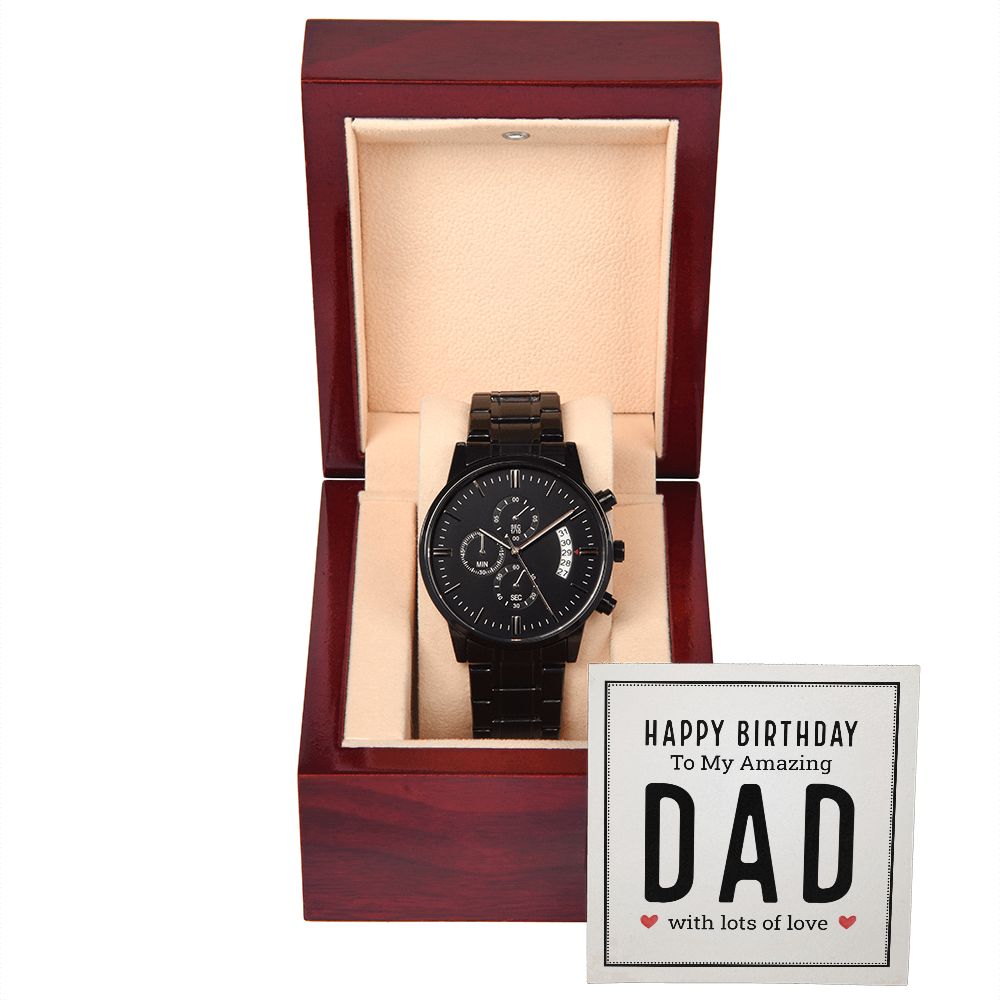 Black Chronograph Watch + MC (No Engraving), Dad Gift, Men's Gift, Gift for Him, Gift From Son, Gift from Daughter, Watch for Dad, Dad Birthday Gift,