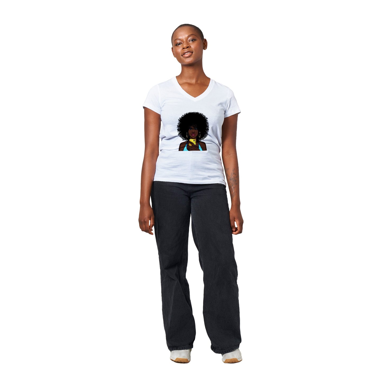 Afro Lady Taking Selfie.  Premium Womens V-Neck T-shirt